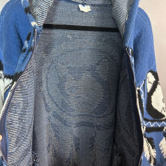 Yari Artesanias Sweater Jacket Large Wolf Nature wool Ecuador Blue‎ Hoodie VTG - Picture 10 of 14